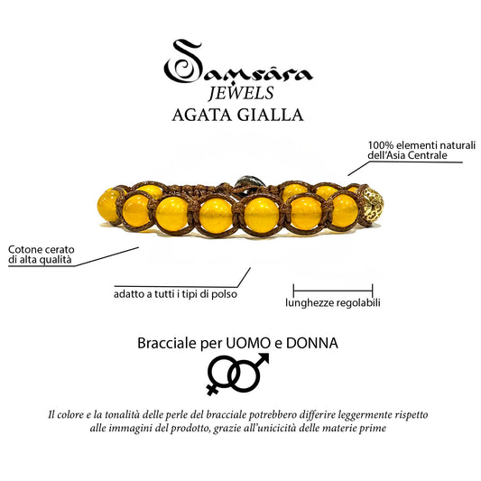 Samsara Bracciale Tibetano Buddista - Shamballa con Agata Gialla - Filo in cotone cerato Nero - SamsaraFragrances