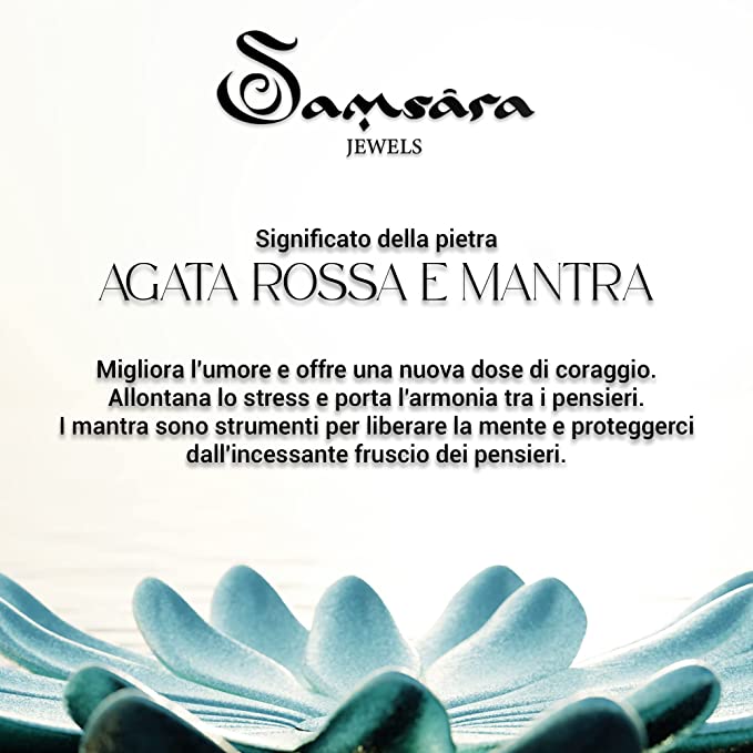 Samsara Gift Special Edition Bracciale Tibetano Buddista - Shamballa con Pietre in Agata Rossa con Mantra Oro - Filo in Cotone Cerato Rosso - SamsaraFragrances