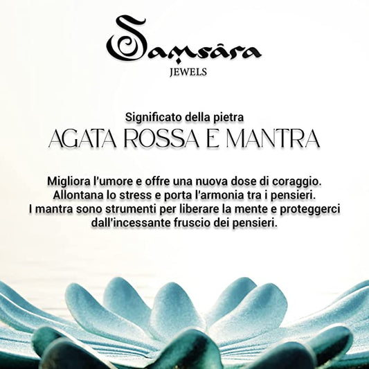 Samsara Gift Special Edition Bracciale Tibetano Buddista - Shamballa con Pietre in Agata Rossa con Mantra Oro - Filo in Cotone Cerato Rosso - SamsaraFragrances