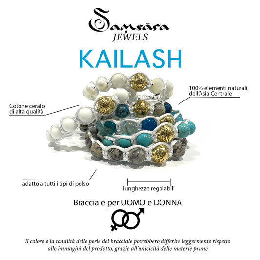 Bracciale Kailash Tibetano Buddista - Bracciale Spirituale Con Turchese Celeste - Filo in cotone cerato Bianco - SamsaraFragrances
