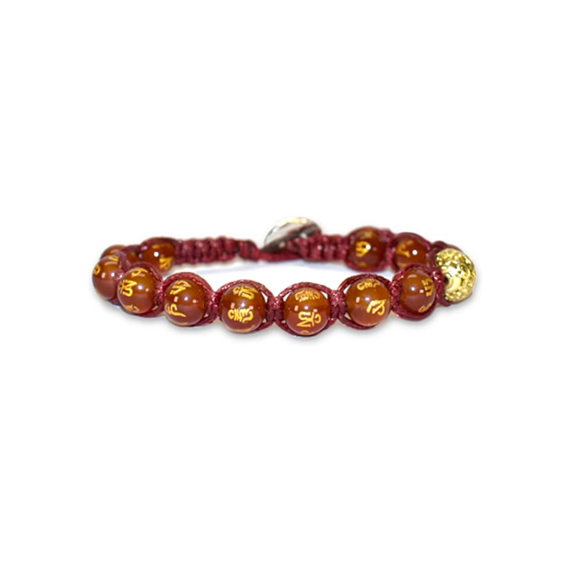 Samsara Gift Special Edition Bracciale Tibetano Buddista - Shamballa con Pietre in Agata Rossa con Mantra Oro - Filo in Cotone Cerato Rosso - SamsaraFragrances