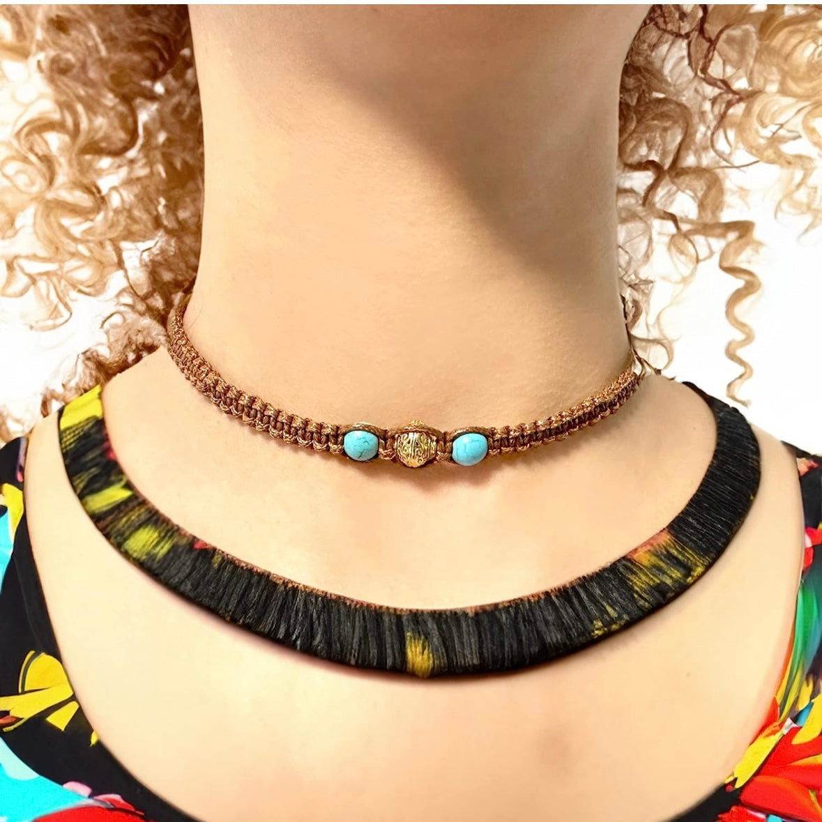 Samsara Collana Girocollo tibetano in Pietre ed Ottone 100% artigianale - MADREPERLA - SamsaraFragrances