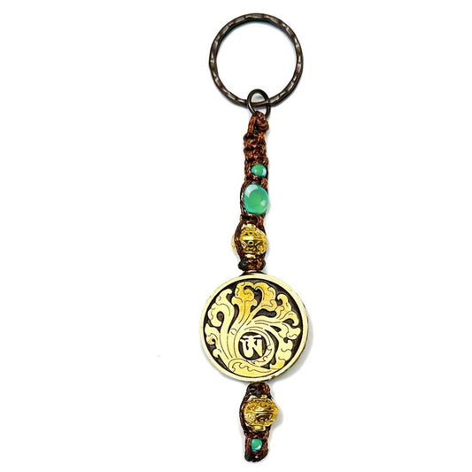 Samsara Portachiavi Tibetano artigianale in Agata Verde e ottone - Energia positiva e protezione - SamsaraFragrances