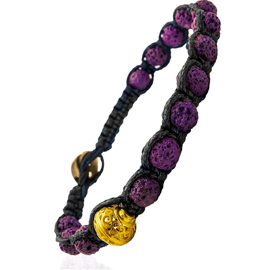 Samsara Bracciale Tibetano Buddista - Shamballa con Pietra Lavica Viola - Filo in Cotone Cerato Nero - SamsaraFragrances