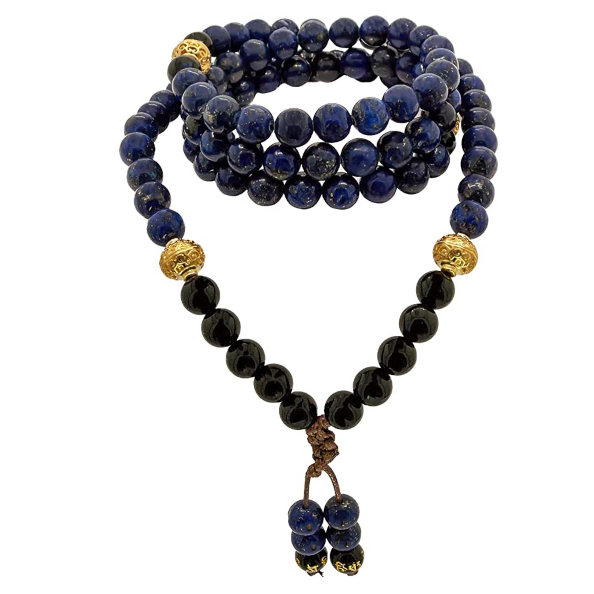 Samsara Collana Tibetana con Lapislazzuli e Onice Nero - Mala Tibetano con 108 Grani - SamsaraFragrances