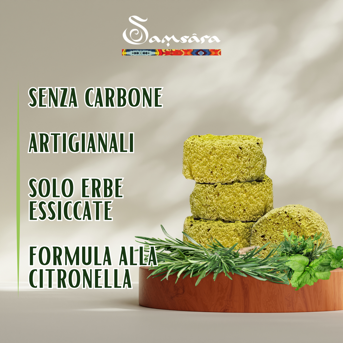 Samsara Carboncini per Incenso ANTIZANZARE alla Citronella | NO CARBONE, NO additivi chimici e volatili | NO MOSQUITOS - 100% Naturali (8 CARBONCINI)