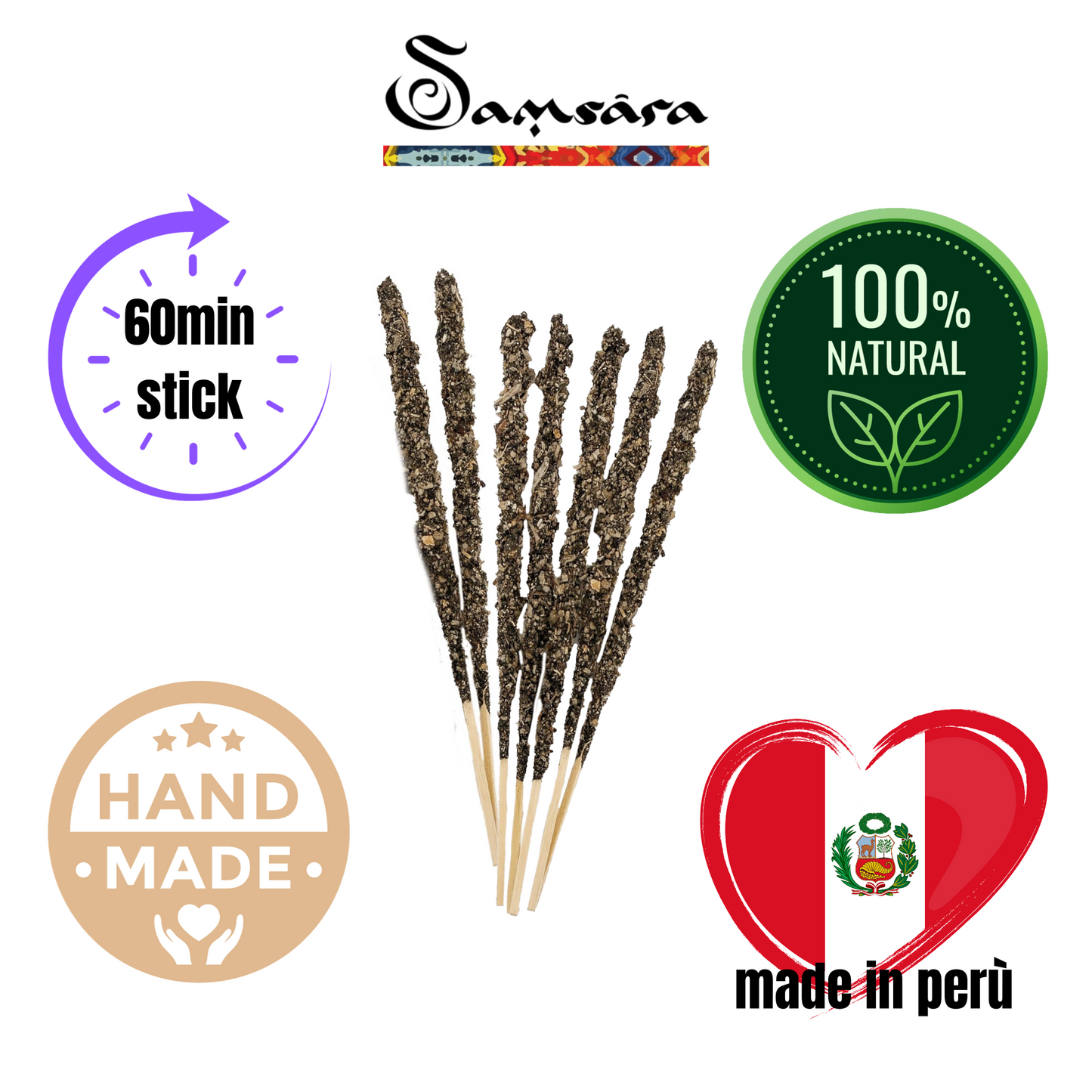 Incenso Peruviano in Stick - Frankincense e Muschio - Grani ed Erbe 100% Naturali Avvenuto Attivo - SamsaraFragrances