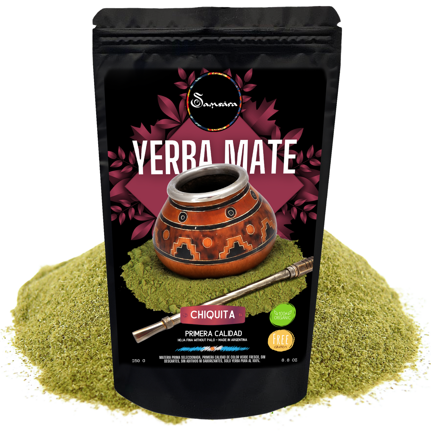 Samsara - Yerba Mate Gluten -free artisan, Chiquita | Fina leaf powder without pole | made in Argentina