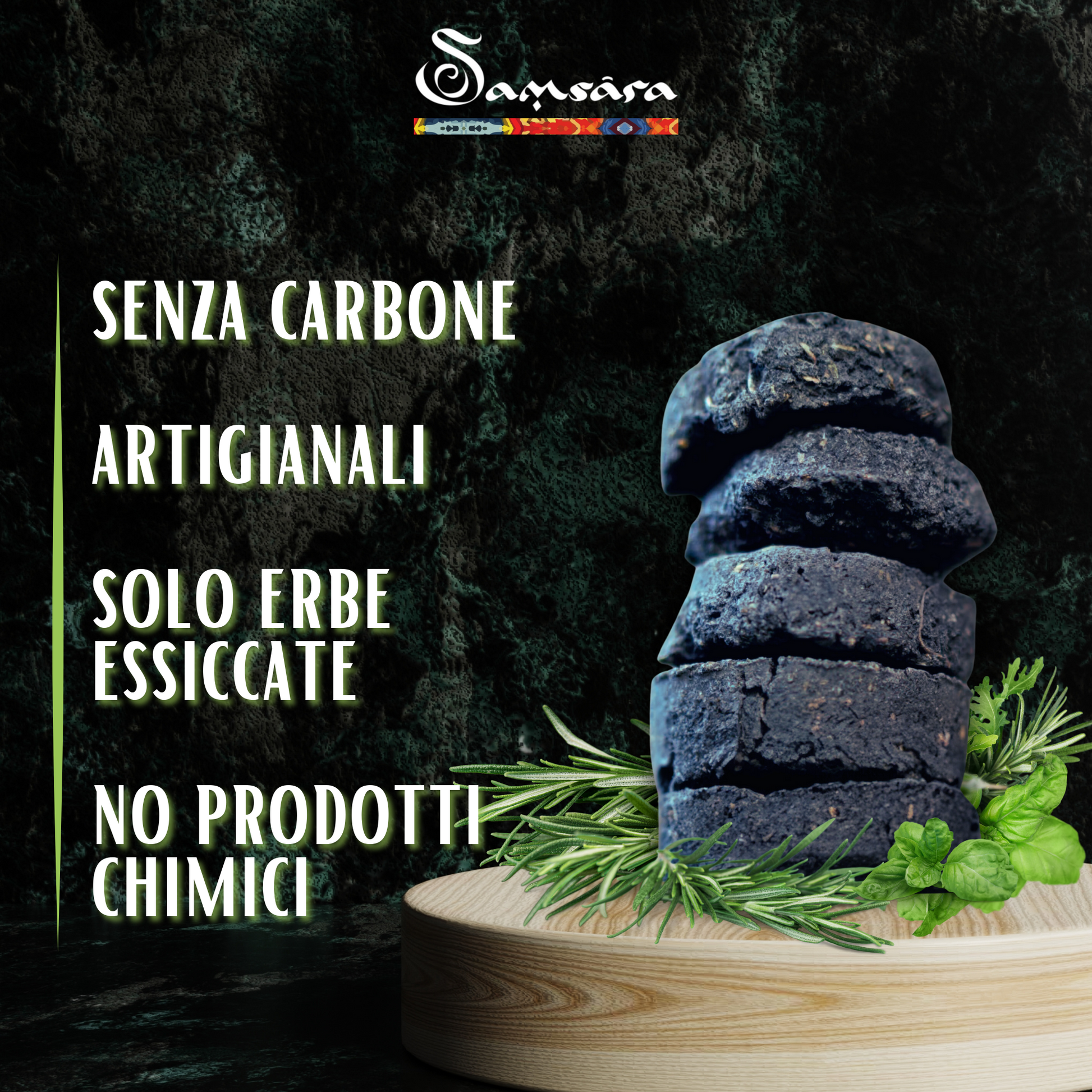 Samsara Carboncini per Incenso Artigianali | NO CARBONE, NO additivi chimici e volatili | Solo Erbe Essiccate e legno per una fragranza naturale e rilassante - 100% Naturali - 24pz - SamsaraFragrances