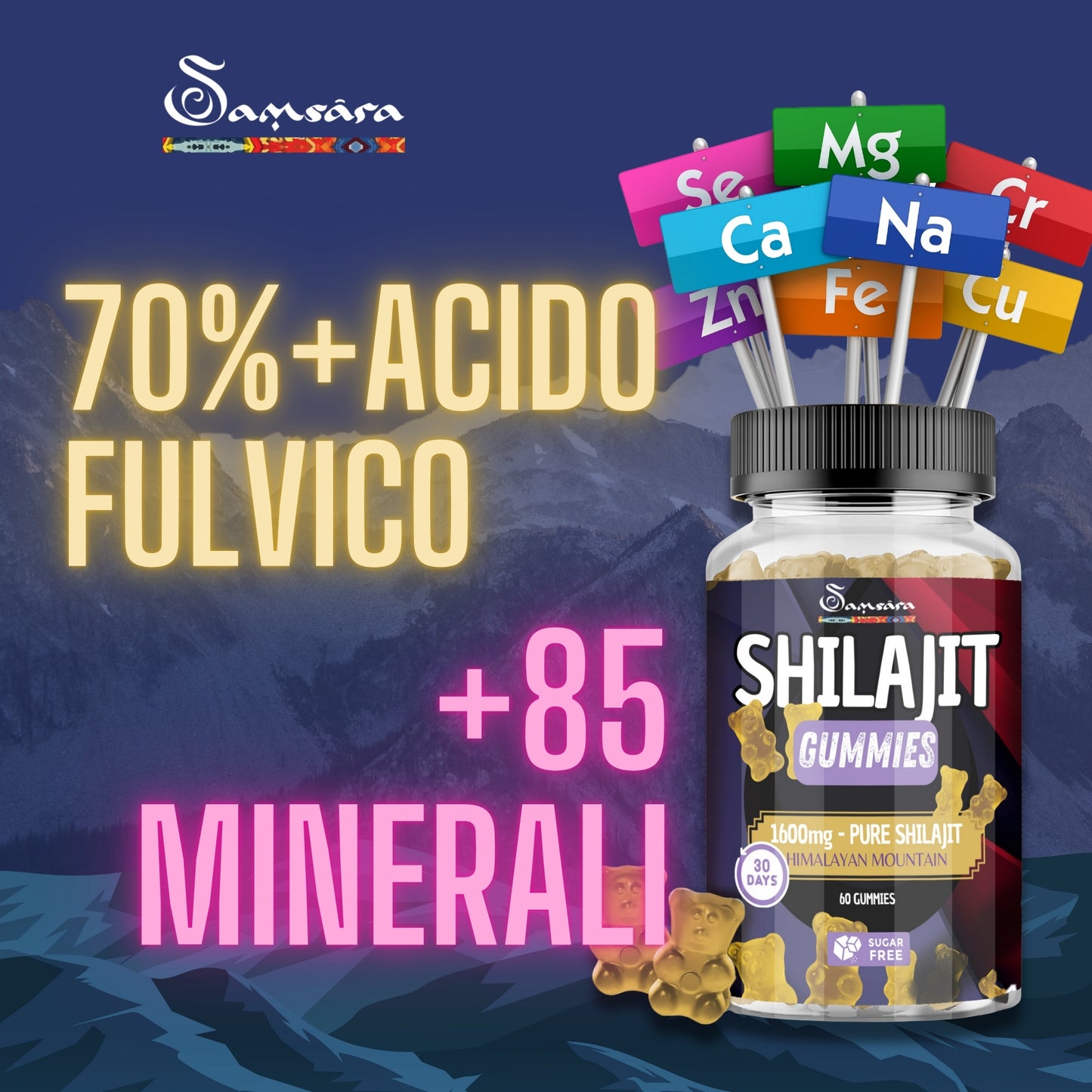 SHILAJIT Gummies [60 CARAMELLE] - Integratore Naturale 100% Puro con Minerali Essenziali