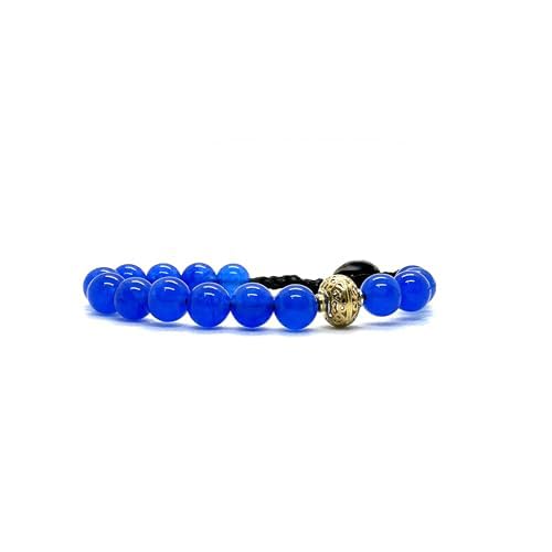 Samsara Bracciale Tibetano Buddista, lunghezza Regolabile, gioiello mistico Portafortuna - Filo in cotone cerato AGATA BLU - SamsaraFragrances