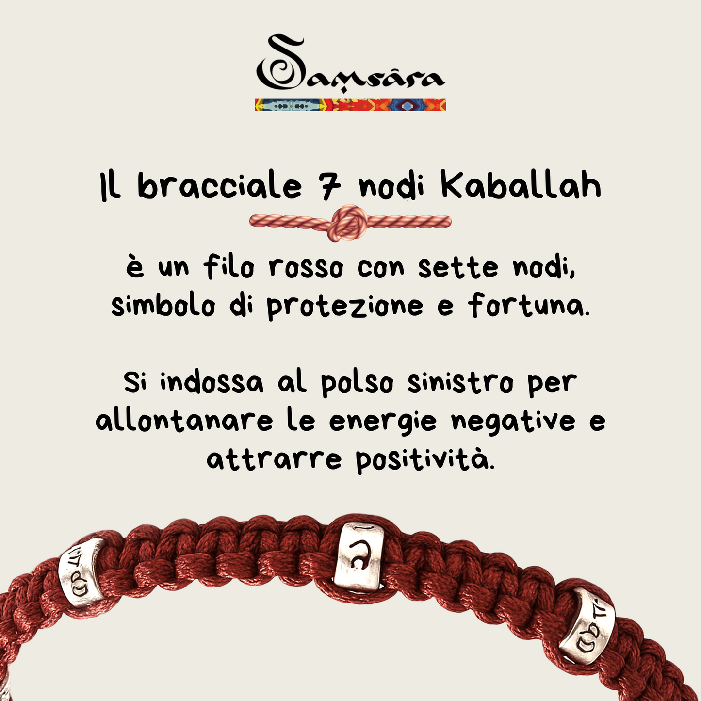 SAMSARA 7 nodi - Bracciale rosso della fortuna in Argento 925 regolabile