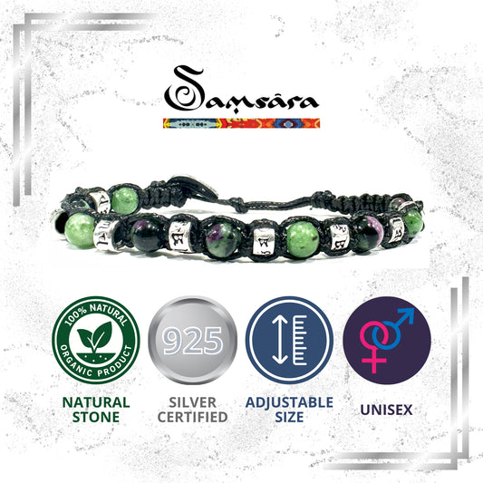 Bracciale Tibetano in Argento 925 e Rubino Zoisite - Filo in cotone cerato vari colori