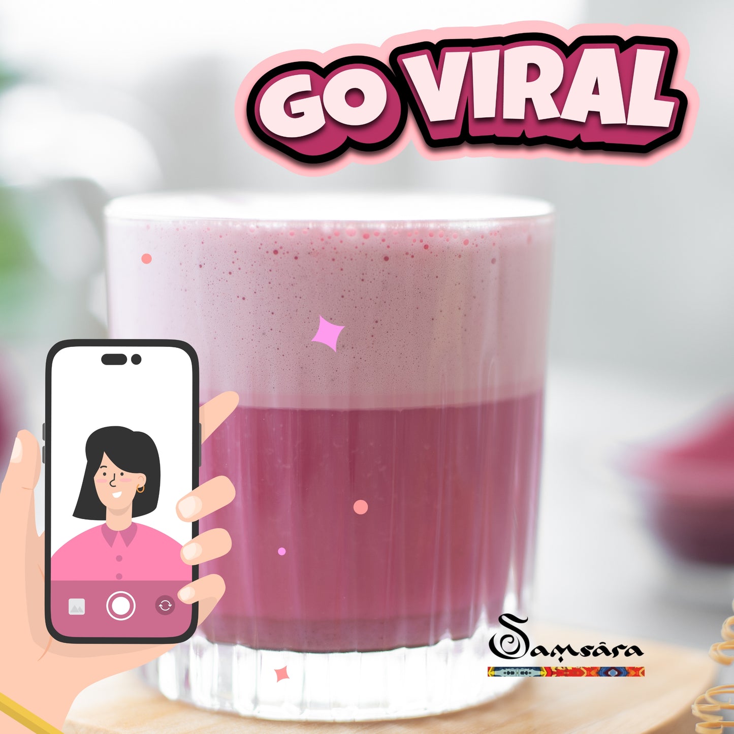 SAMSARA Tè Matcha ROSA - SAPORE NATURALE| Cherry powder 100% Bio | Migliora la pelle e l'Umore - MADE IN JAPAN 30g