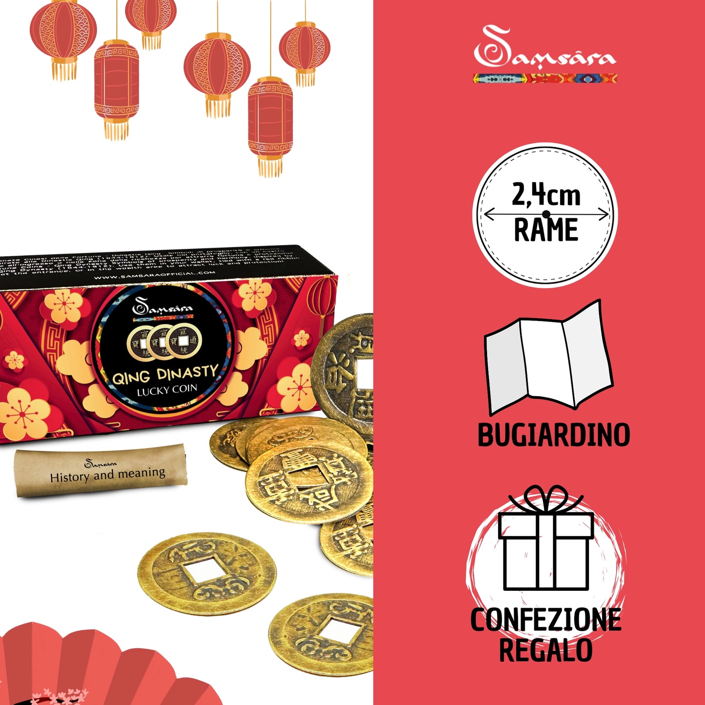 SAMSARA - Monete Cinesi della Fortuna Dinastia Qing | 10 Monete con confezione regalo e informativa