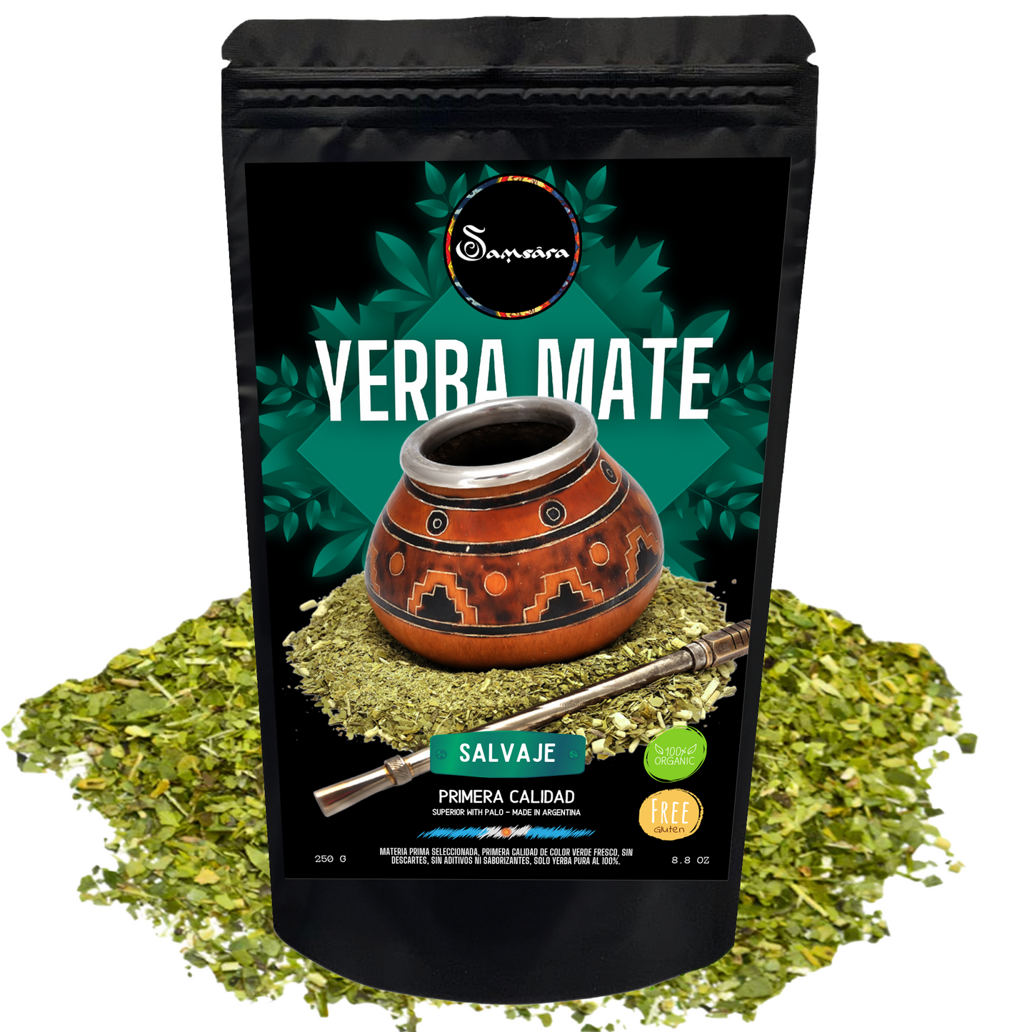 Samsara - Yerba Mate Gluten -free artisan, Salvaje | Traditional Macina with Palo | made in Argentina