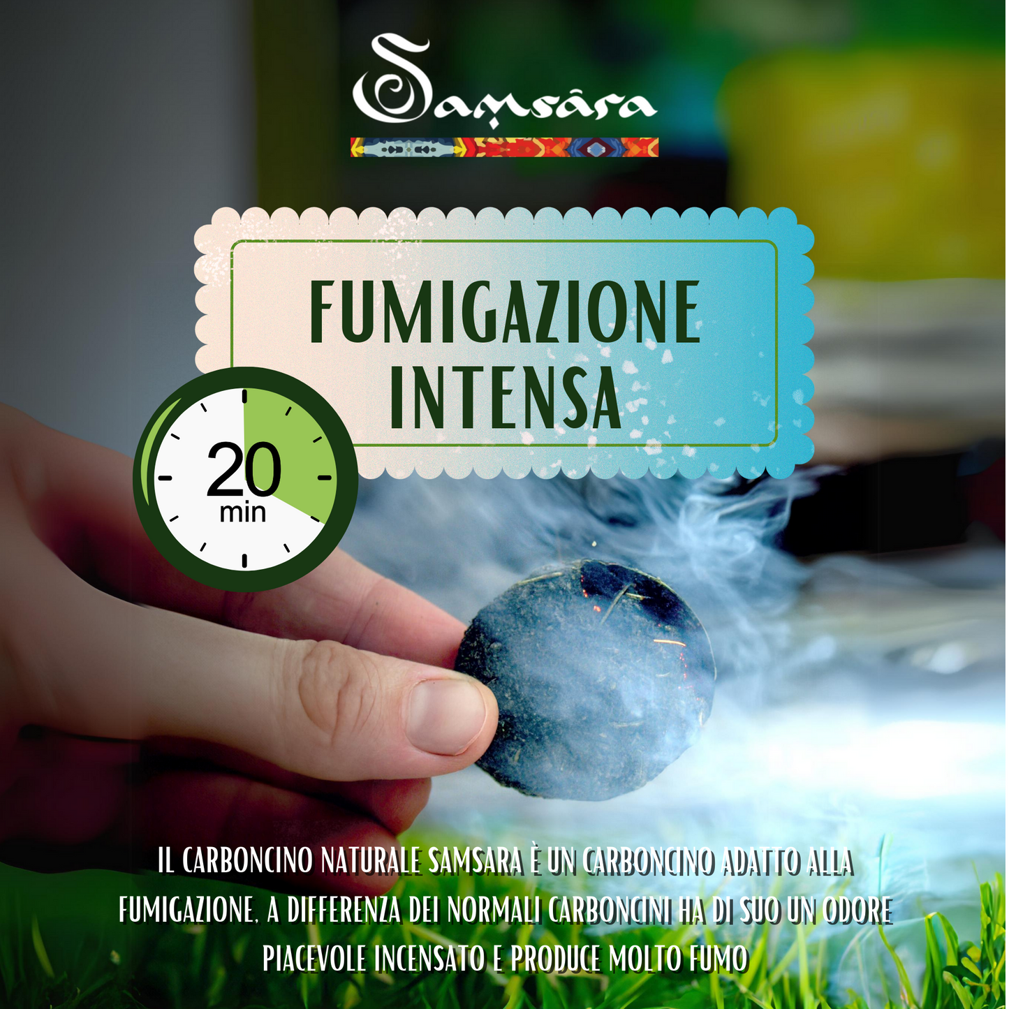 Samsara Carboncini per Incenso ANTIZANZARE alla Citronella | NO CARBONE, NO additivi chimici e volatili | NO MOSQUITOS - 100% Naturali (8 CARBONCINI)