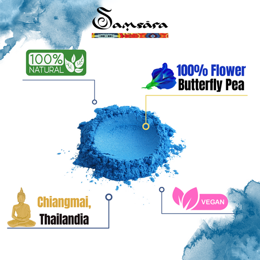 SAMSARA Tè Matcha BLU - SAPORE COCCO| Fiori di Piselli blu Farfalla 100% organico | Contro Ansia e Stress, Antiossidante Naturale, Made in Thailandia | Viral web content - SamsaraFragrances