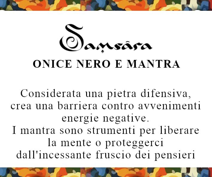 Samsara Bracciale Tibetano Buddista, lunghezza Regolabile, gioiello mistico Portafortuna - Filo in cotone cerato ONICE NERO OPACO e MANTRA - SamsaraFragrances