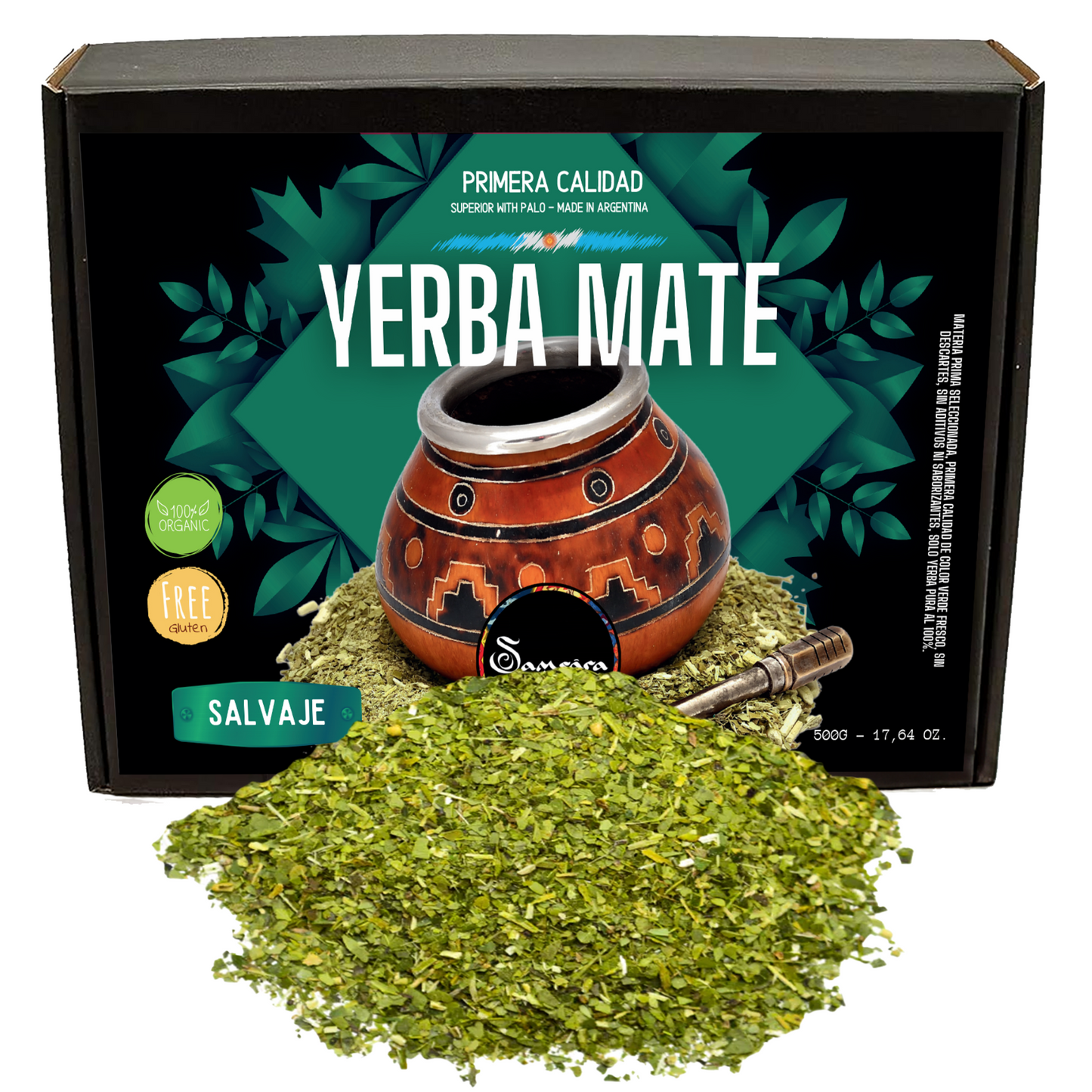 Samsara - Yerba Mate Gluten -free artisan, Salvaje | Traditional Macina with Palo | made in Argentina