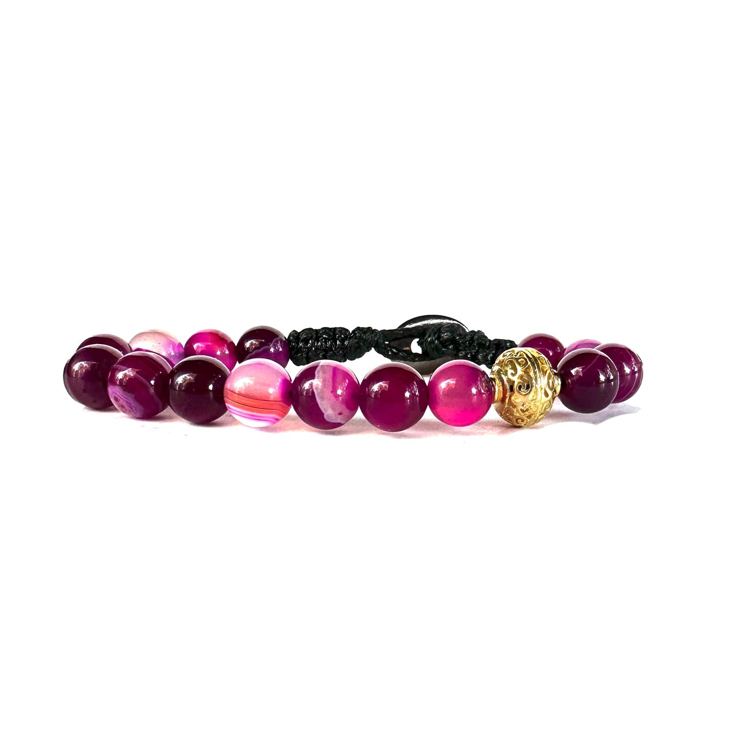 Samsara Bracciale Tibetano Buddista, lunghezza Regolabile, gioiello mistico Portafortuna - Filo in cotone cerato AGATA FUCSIA STRIATA - SamsaraFragrances