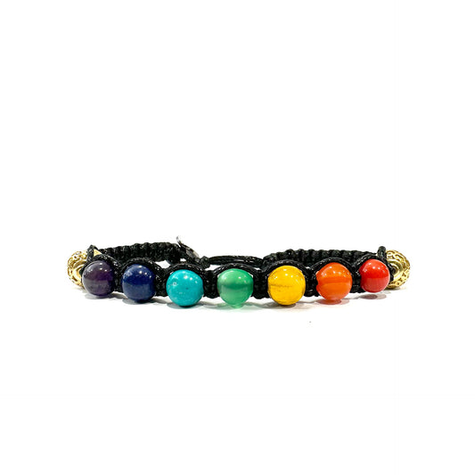 Samsara Bracciale  7 CHAKRA con Sette Pietre Diverse - Shamballa Tibetano Buddista - Filo in Cotone Cerato, Vari colori