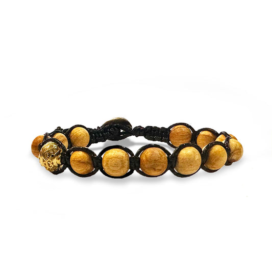 Samsara Bracciale con Perle in Palo Santo - Shamballa Tibetano Buddista - Filo in Cotone Cerato, Vari colori