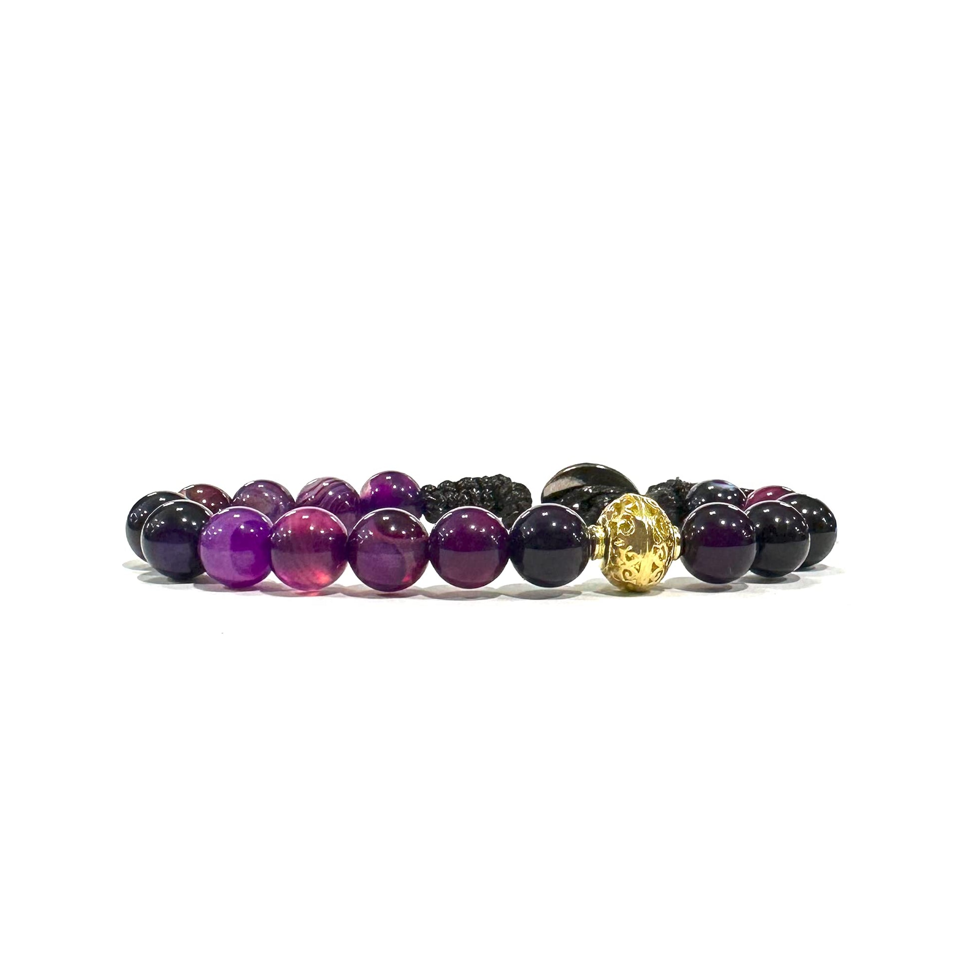 Samsara Bracciale Tibetano Buddista, lunghezza Regolabile, gioiello mistico Portafortuna - Filo in cotone cerato AGATA VIOLA STRIATA - SamsaraFragrances