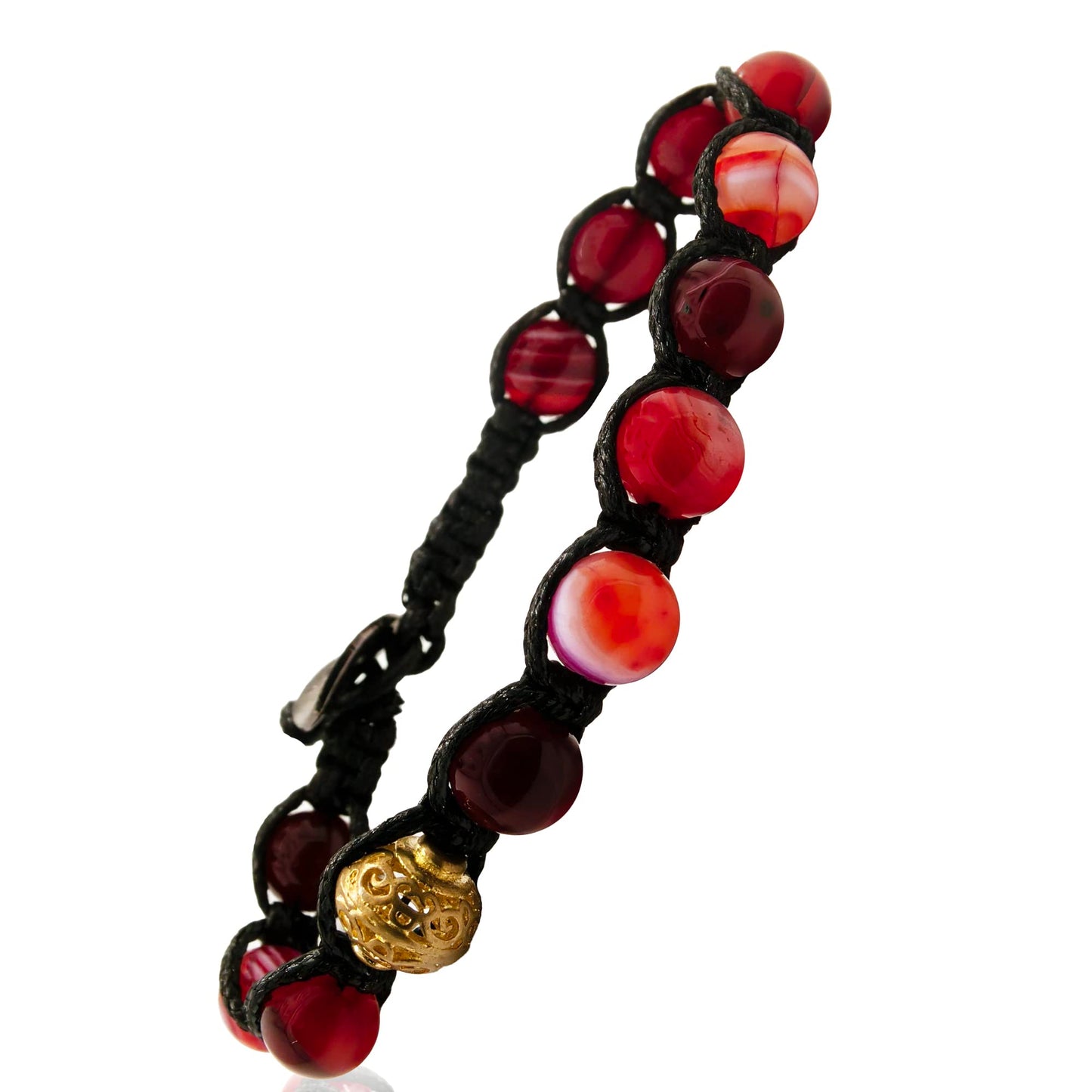 Samsara Bracciale con Agata Rossa Striata - Shamballa Tibetano Buddista - Filo in Cotone Cerato, Vari colori