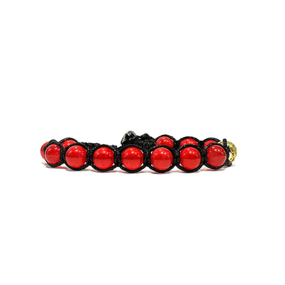 Samsara Buddhist Tibetan bracelet - Shamballa with Red Agata - Cotton wire.