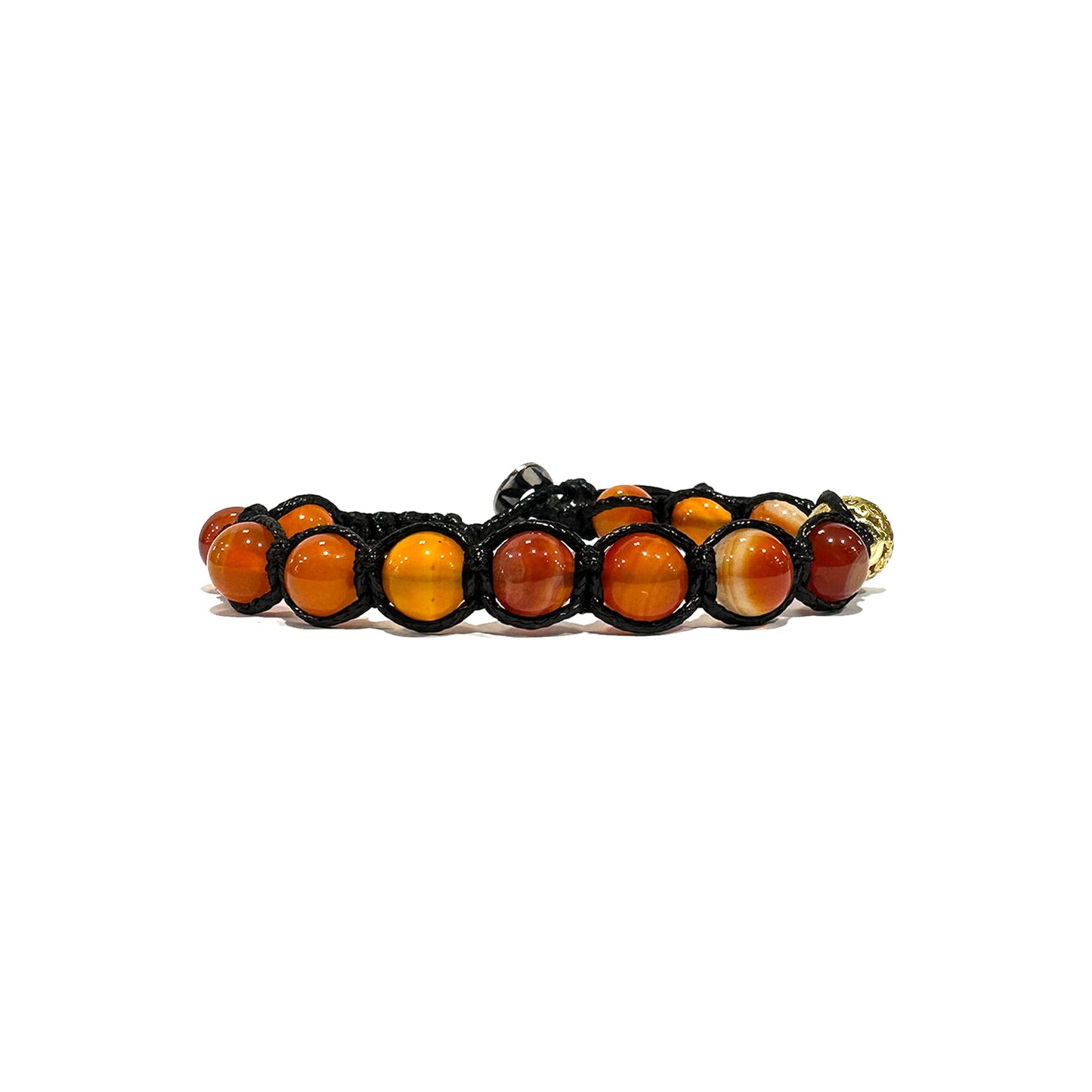 Samsara Buddhist Tibetan bracelet - Shamballa with striata orange agate - brown cotton wire