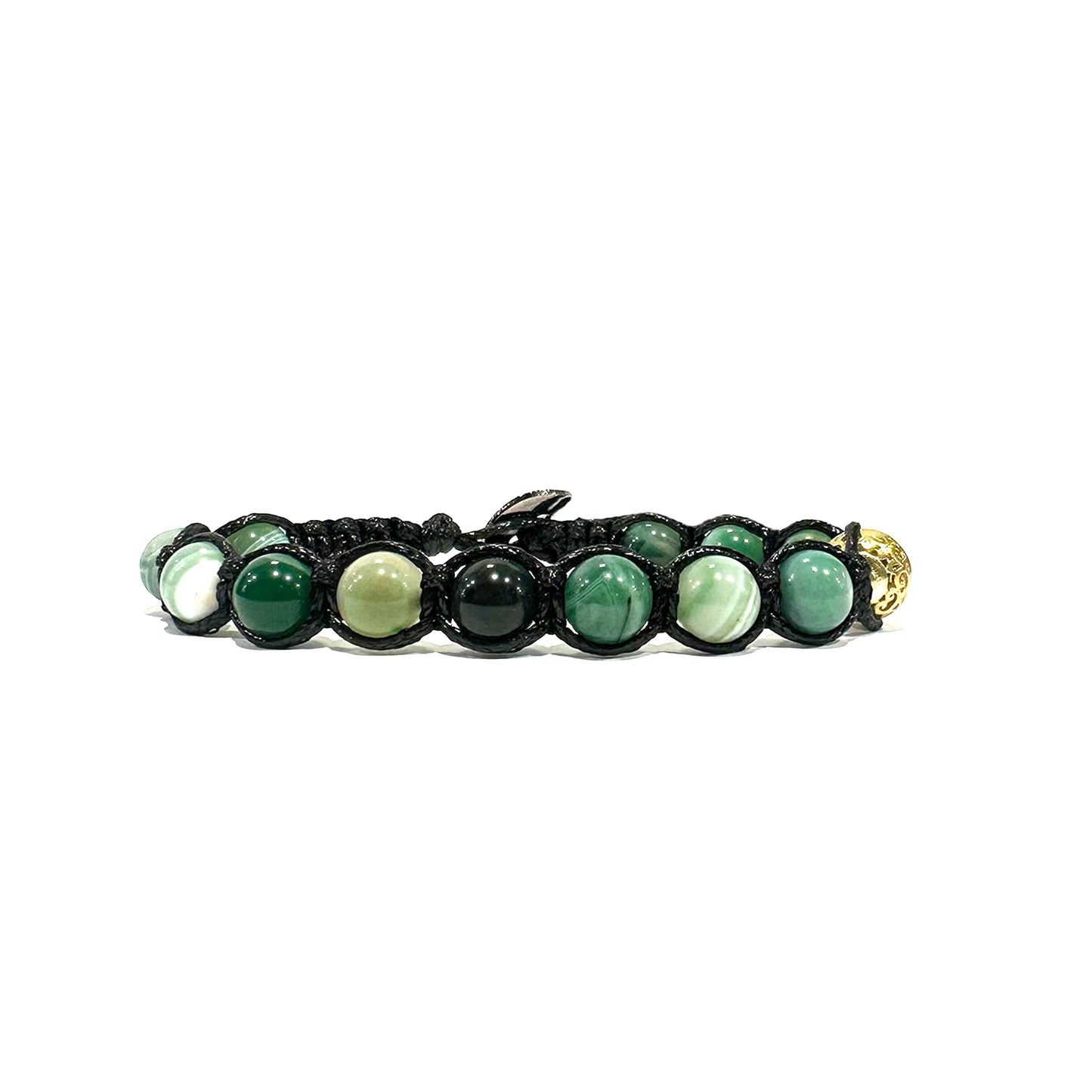 Samsara Bracciale con Agata Verde Striata - Shamballa Tibetano Buddista - Filo in Cotone Cerato, Vari colori