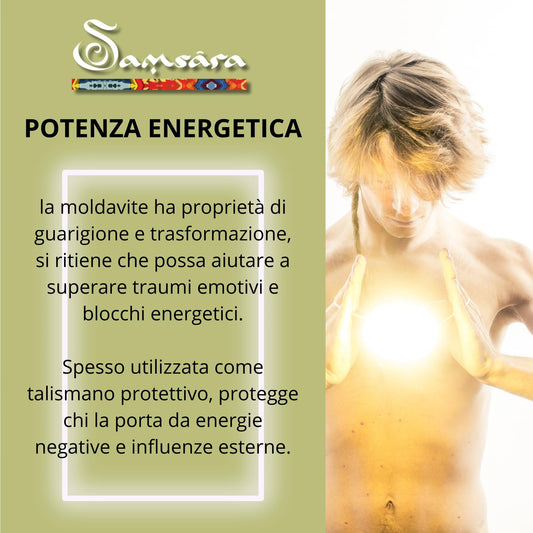 Samsara - Collana in Argento 925 con Ciondolo in Moldavite Certificata - Collana da Donna In Cristallo di Meteorite, Potenza Energetica - Confezione Regalo e Certificato Gemmologico