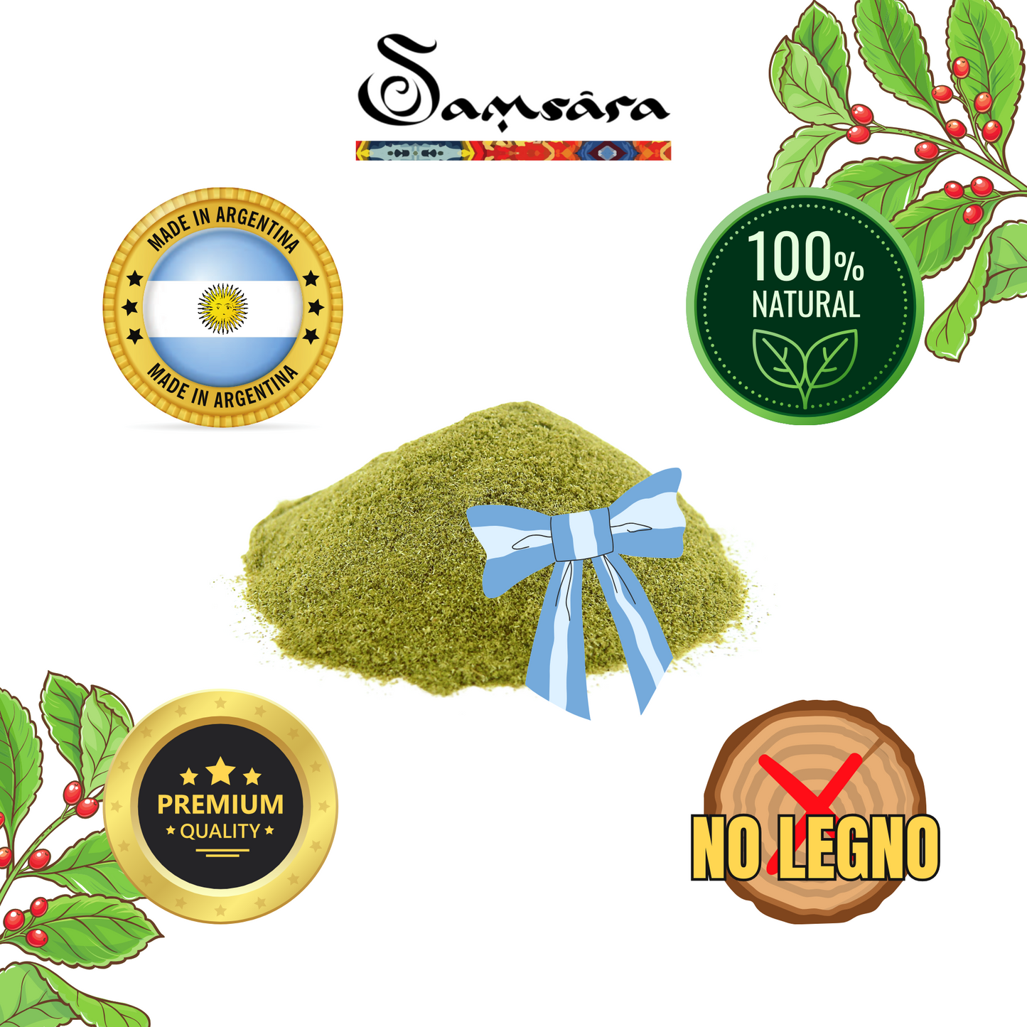 Samsara - Yerba Mate Gluten -free artisan, Salvaje | Traditional Macina with Palo | made in Argentina