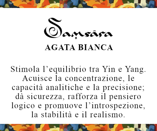 Samsara Bracciale Tibetano Buddista, lunghezza Regolabile, gioiello mistico Portafortuna - Filo in cotone cerato AGATA BIANCA - SamsaraFragrances