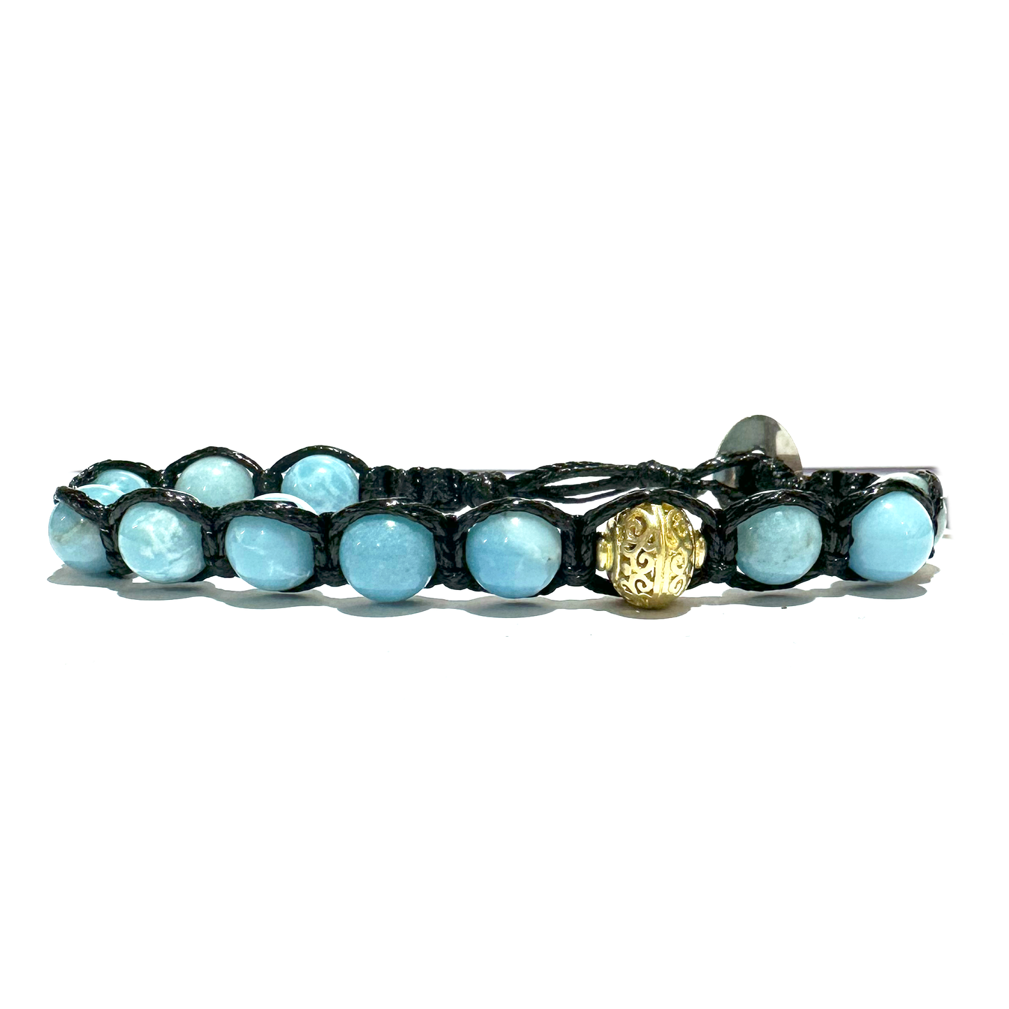 Samsara Bracciale in Larimar - Shamballa Tibetano Buddista - Filo in Cotone Cerato, Vari colori