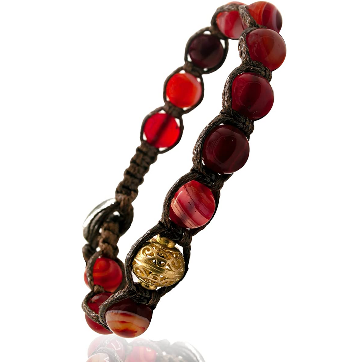 Samsara Bracciale con Agata Rossa Striata - Shamballa Tibetano Buddista - Filo in Cotone Cerato, Vari colori