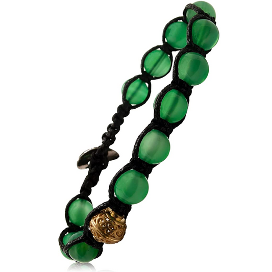 Samsara Buddhist Tibetan bracelet - Shamballa with stone in Agata Verde - Cotton wire Cerato Marrone