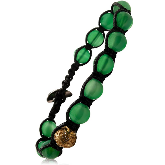 Samsara Bracciale con Agata Verde - Shamballa Tibetano Buddista - Filo in Cotone Cerato, Vari colori