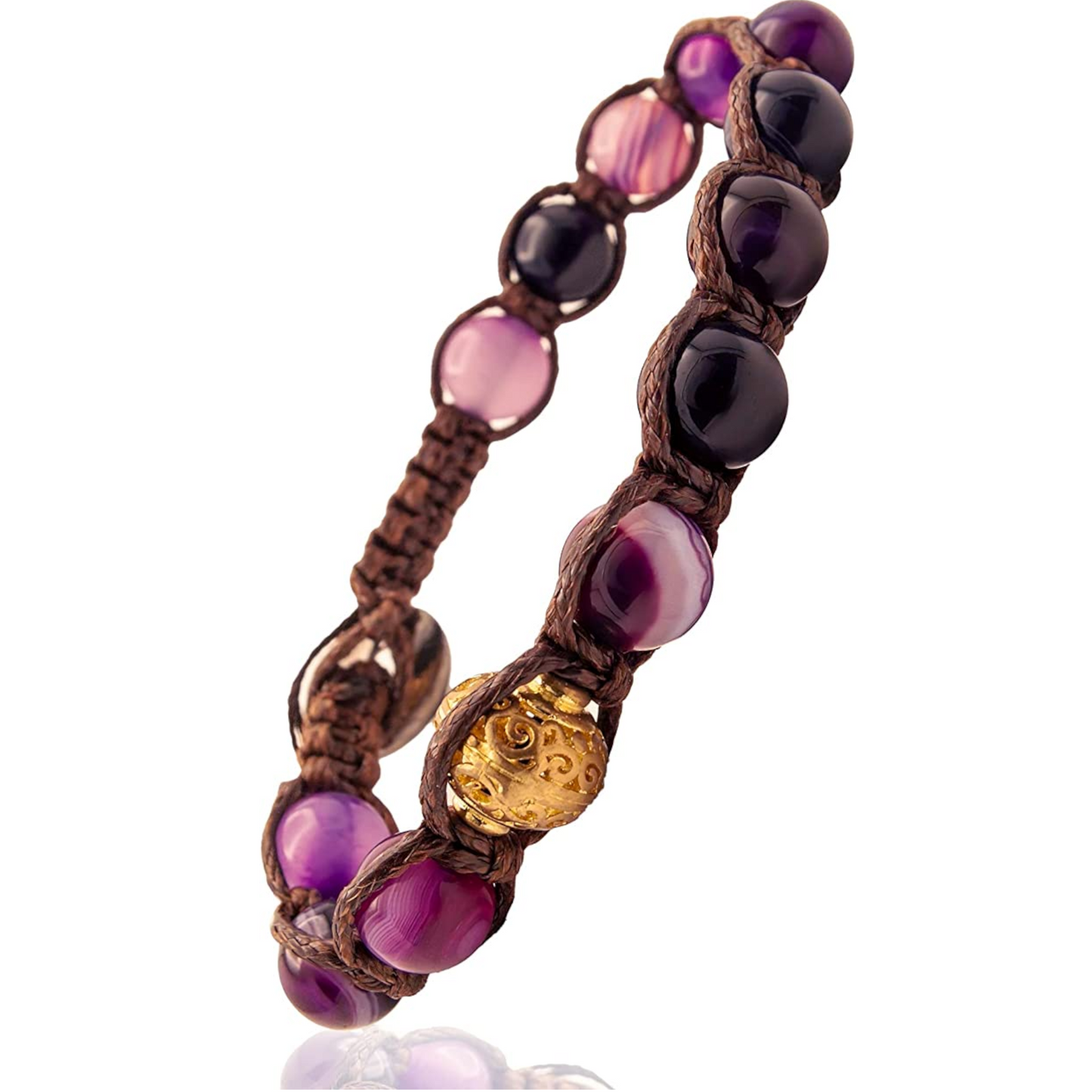 Samsara Buddhist Tibetan bracelet - Shamballa with stone in Agata Viola Struiata - black cotton wire