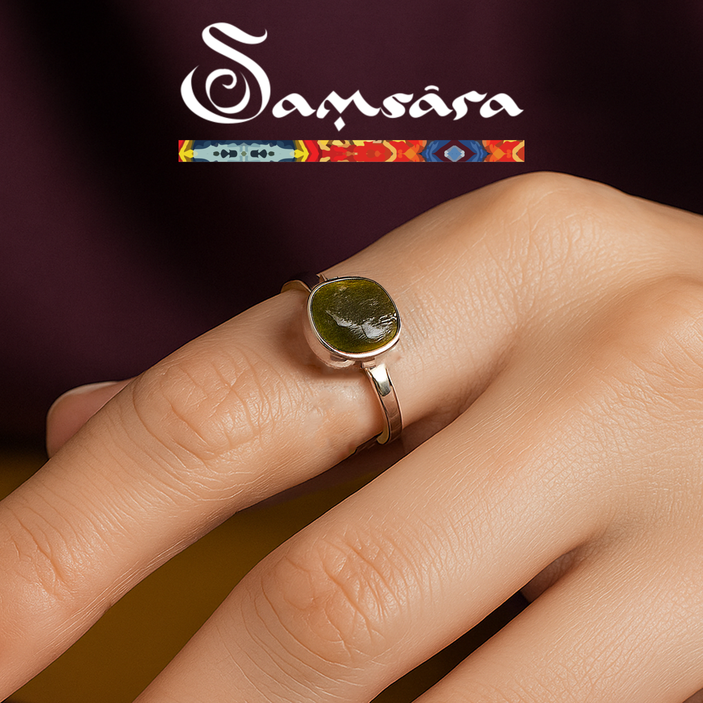 Samsara - Anello Moldavite in argento 925 naturale certificata con garanzia, regolabile