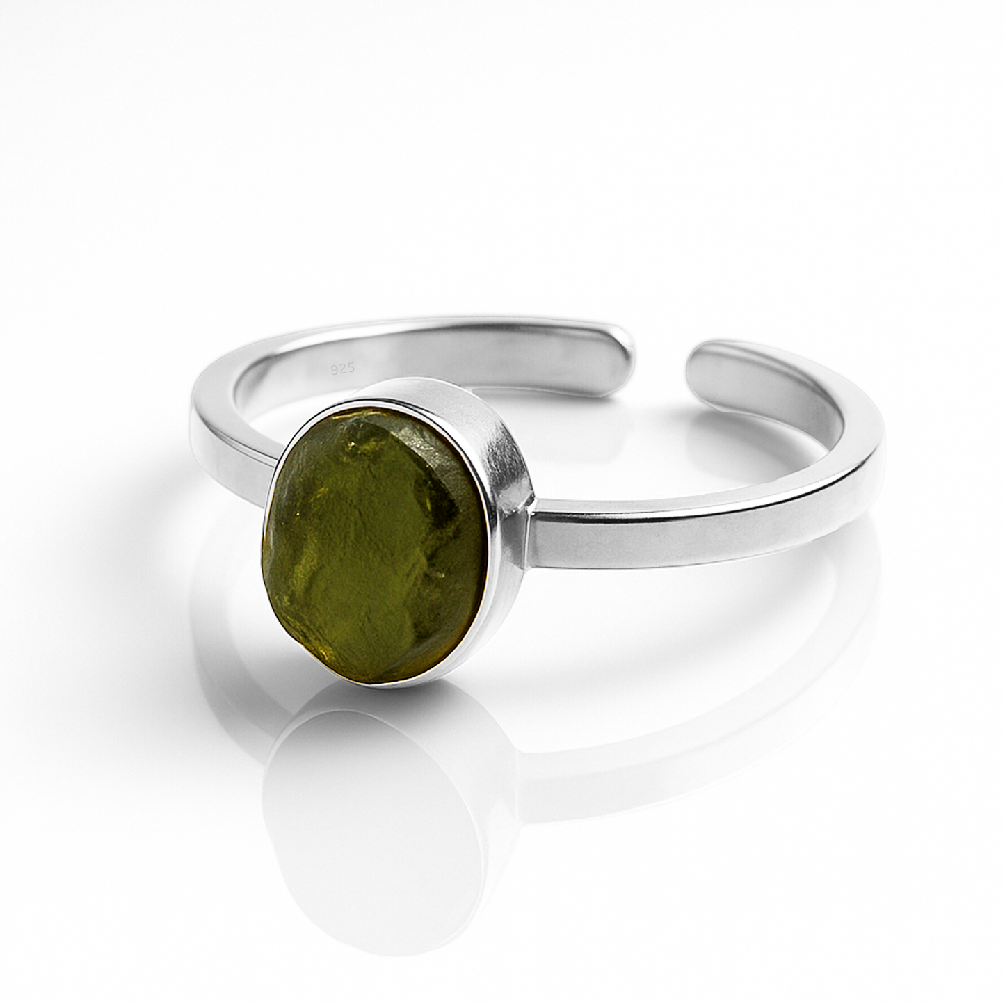 Samsara - Anello Moldavite in argento 925 naturale certificata con garanzia, regolabile
