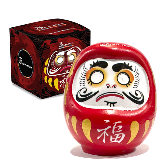 SAMSARA - DARUMA Bambolina Amuleto Portafortuna Giapponese Originale in Porcellana - ROSSO