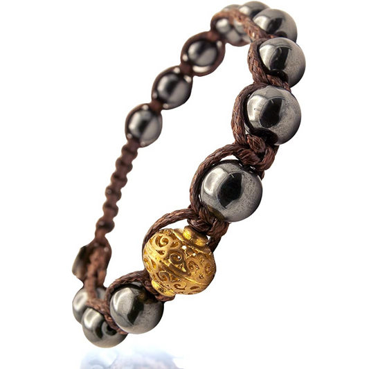 Samsara Bracciale con Ematite - Shamballa Tibetano Buddista - Filo in Cotone Cerato, Vari colori