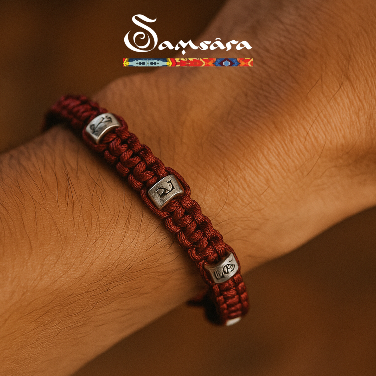SAMSARA 7 nodi - Bracciale rosso della fortuna in Argento 925 regolabile