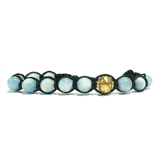 Samsara Bracciale in Acquamarina AA - Shamballa Tibetano Buddista - Filo in Cotone Cerato, Vari colori