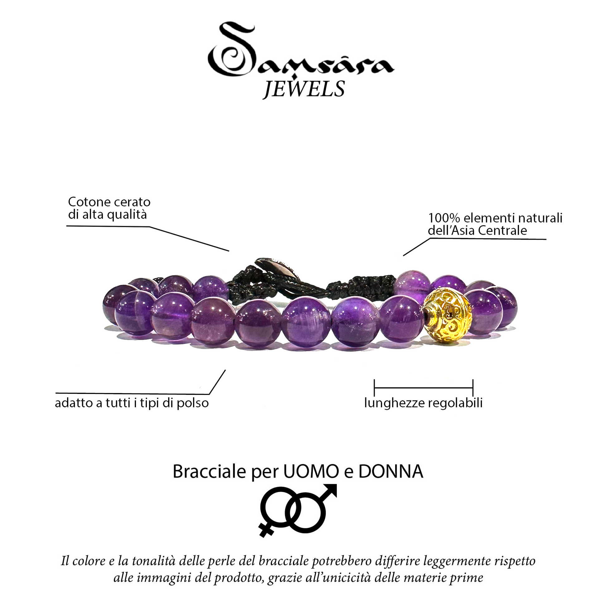 Samsara Bracciale Tibetano Buddista, lunghezza Regolabile, gioiello mistico Portafortuna - Filo in cotone cerato AGATA ROSSA STRIATA - SamsaraFragrances