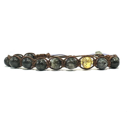 Samsara Bracciale in Labradorite - Shamballa Tibetano Buddista - Filo in Cotone Cerato, Vari colori