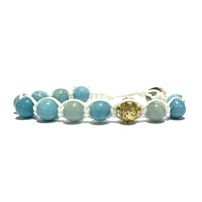 Samsara Bracciale in Larimar - Shamballa Tibetano Buddista - Filo in Cotone Cerato, Vari colori