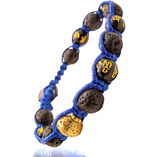 Samsara Bracciale con Lava Nera e Onice con Mantra - Shamballa Tibetano Buddista - Filo in Cotone Cerato, Vari colori